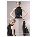 Women High Neck Halter Chiffon Long Party Dress with Belt